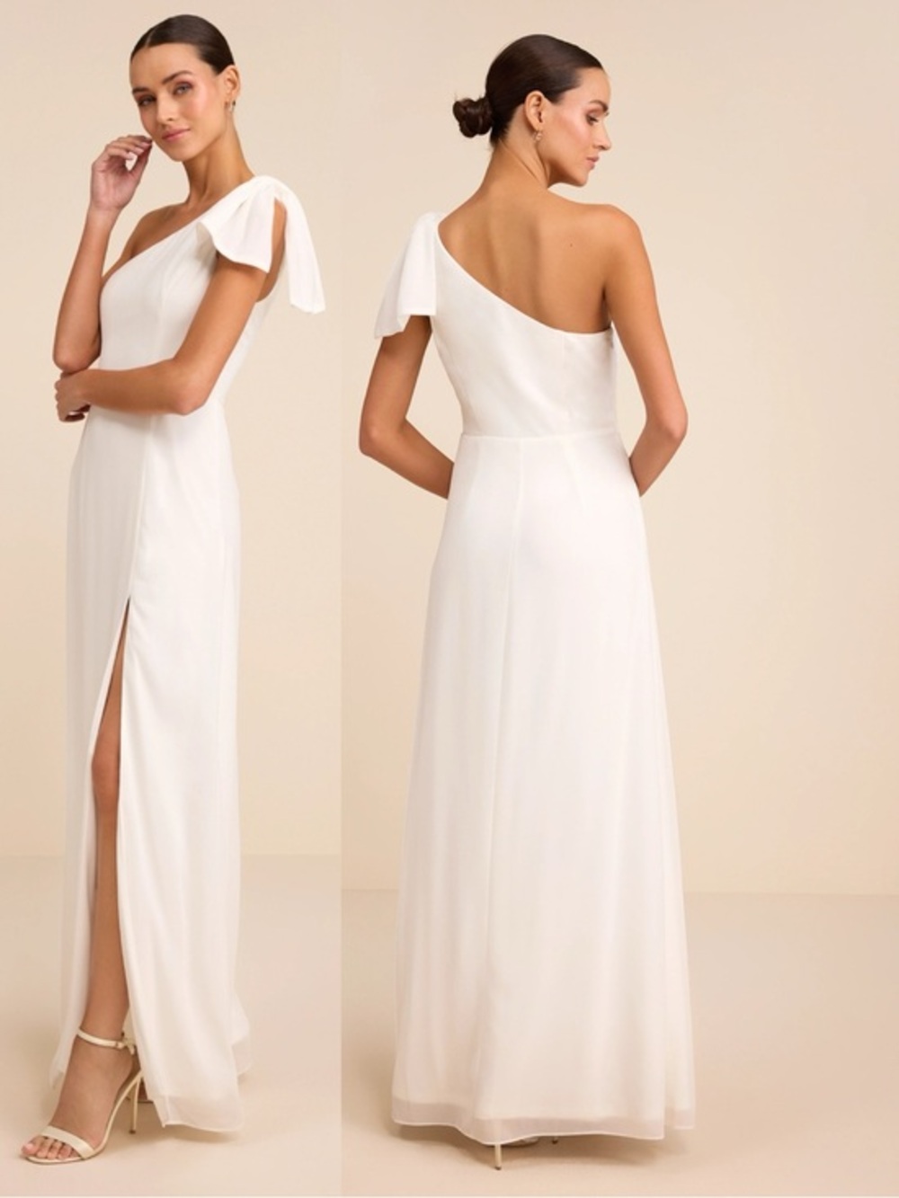 NWOT Lulu’s Simply Brilliant White One-Shoulder Bow Maxi Dress Large Chic Glam